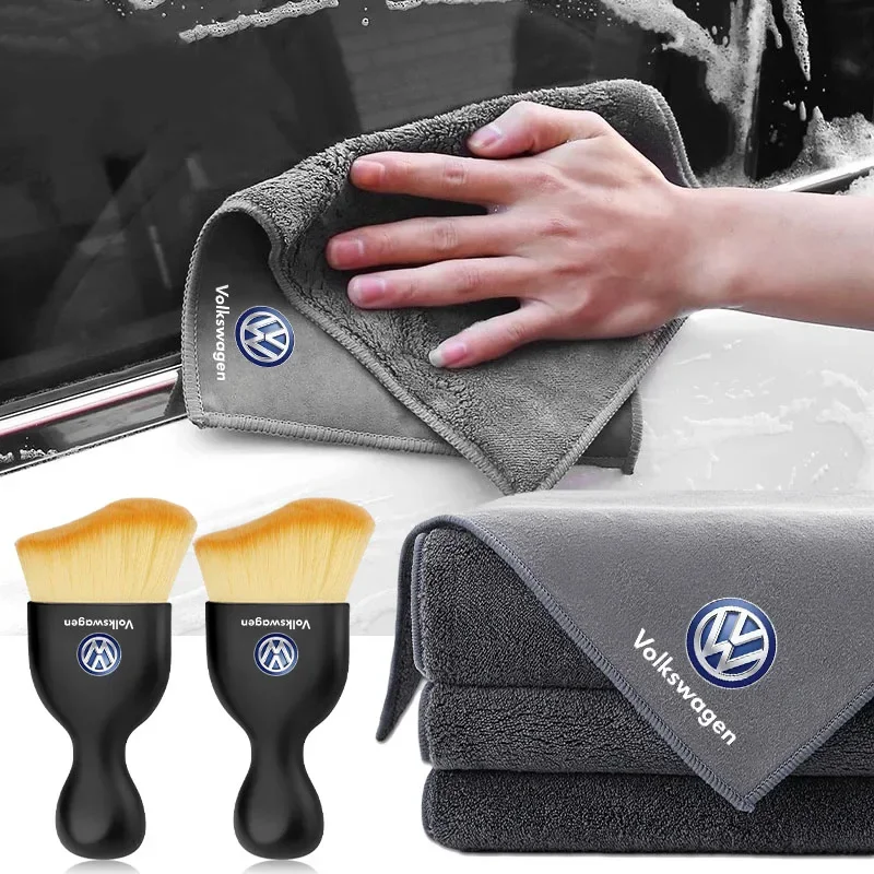 Car Interior Cleaning Soft Brush Microfiber Towel Clean Tools Accessories For VW Golf 5 7 Passat B5 B6 Polo GTI Scirocco Beetle