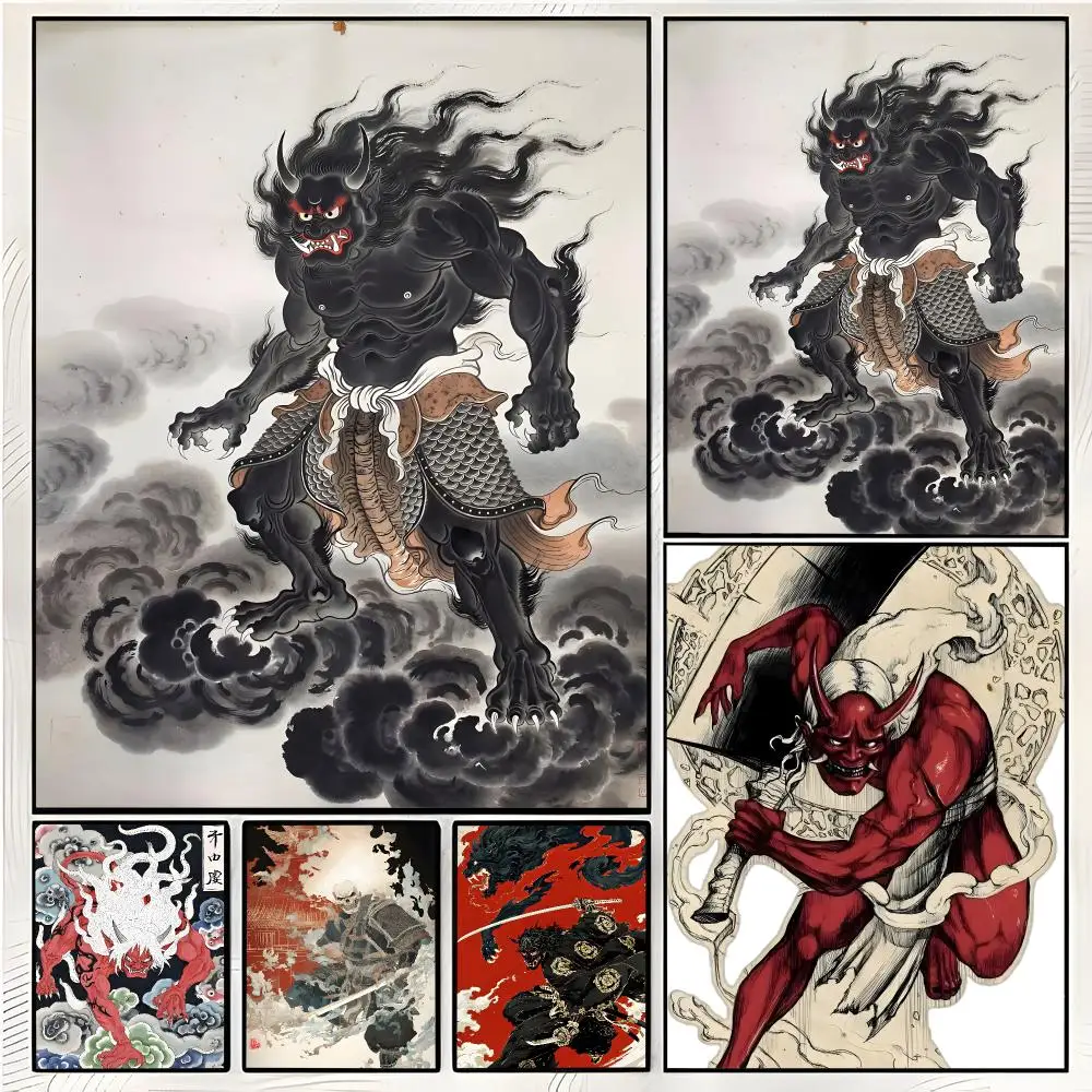 Art Kaiju Japanese Monster Painting Calligraphy Wall Art Mural Living Room Canvas Decor Gifts