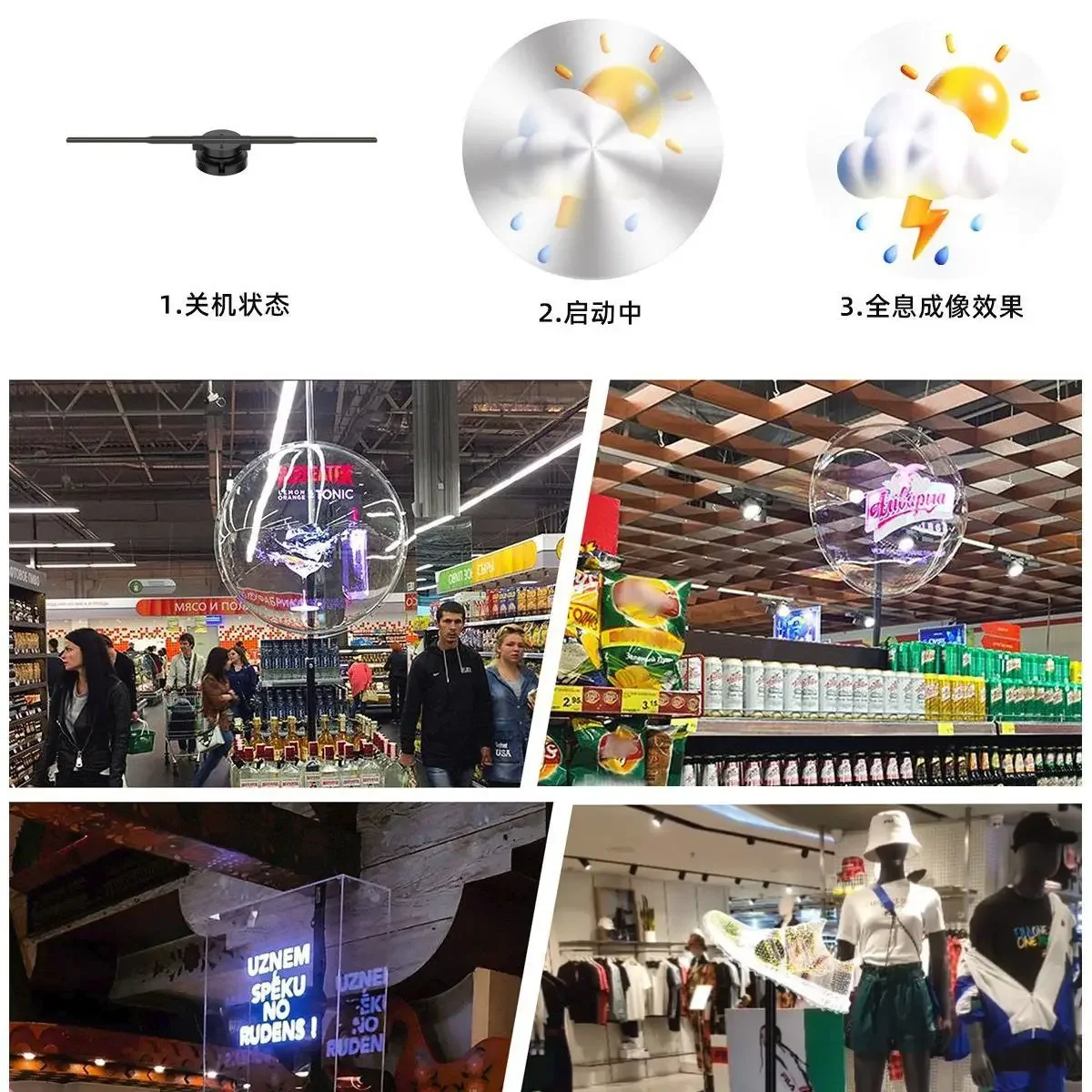 Naked eye 3d holographic projection light, three-dimensional suspension transparent led rotating imaging 3d advertising machine