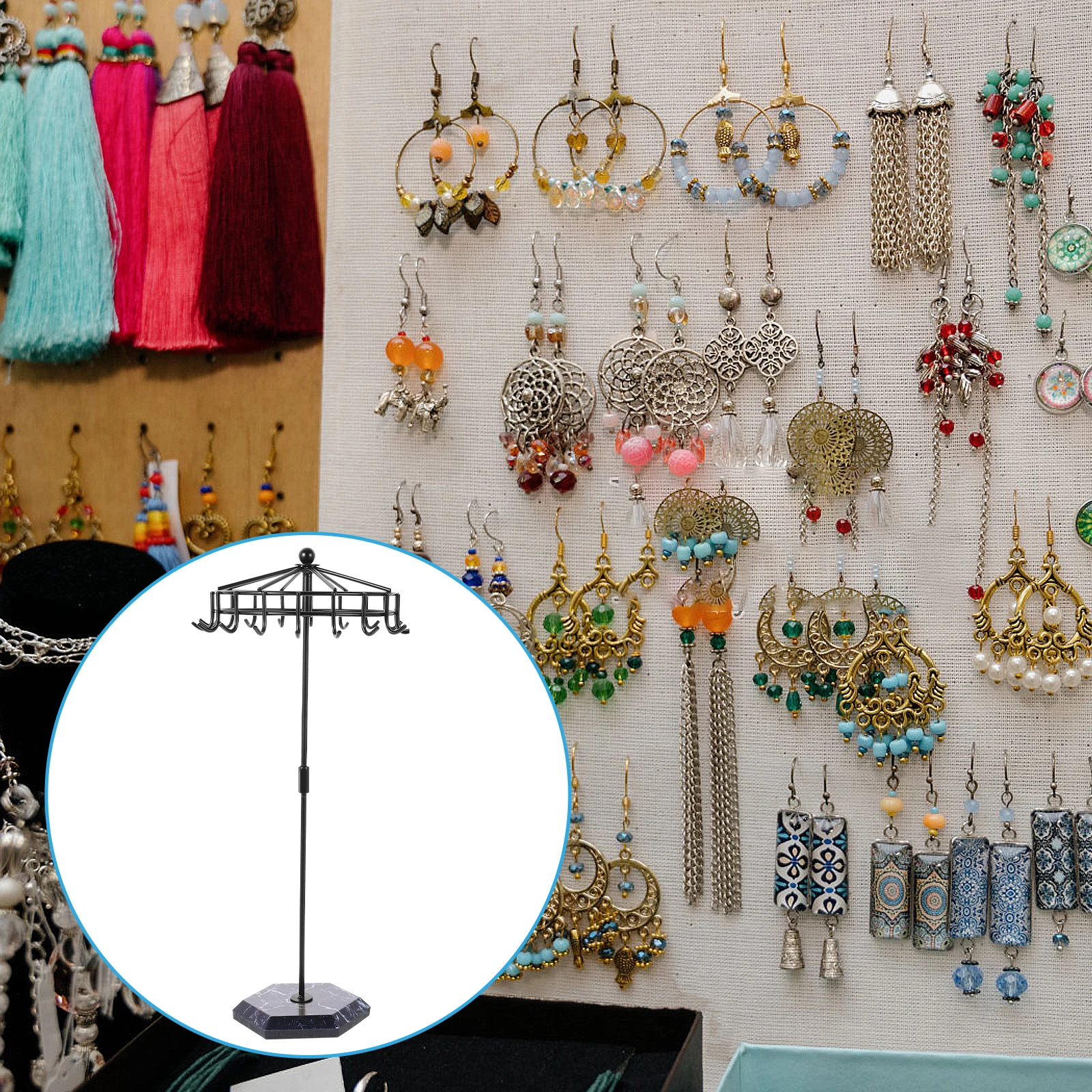 

Jewelry Organizer Stand Rust-Resistant Iron Abs Tabletop Display For Earrings Necklaces Bracelets Hanging Storage Rack