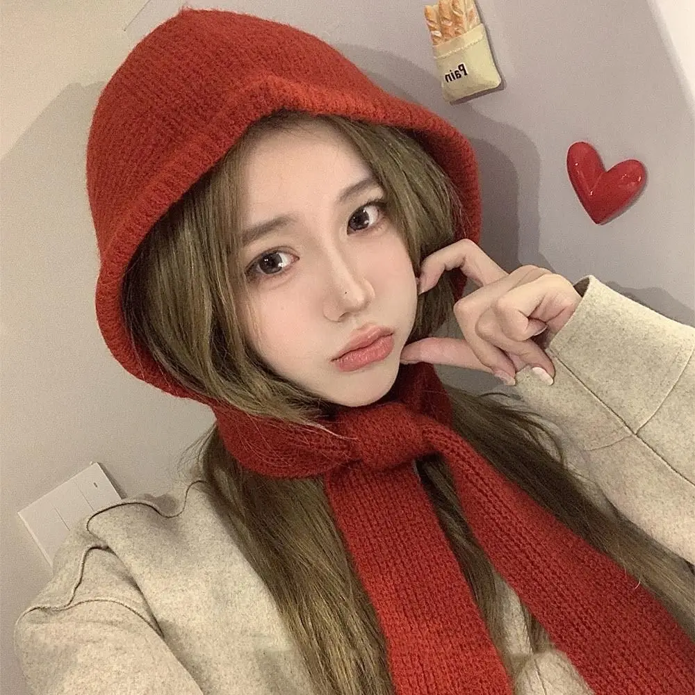 Winter Korean Style Balaclava Skullies Caps Neckerchief Soft Scarf Hat Ear Protection Warm Coldproof Hooded Caps Female