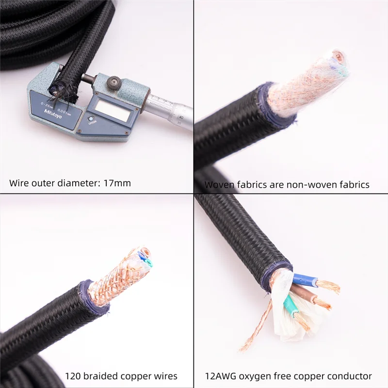 

Audiophile 17mm HiFi OCC Power Cable CD/IEC Player Amplifier AC Power Cord 6N DIY HIFI RCA XLR Bulk Power Cable 3 Meter