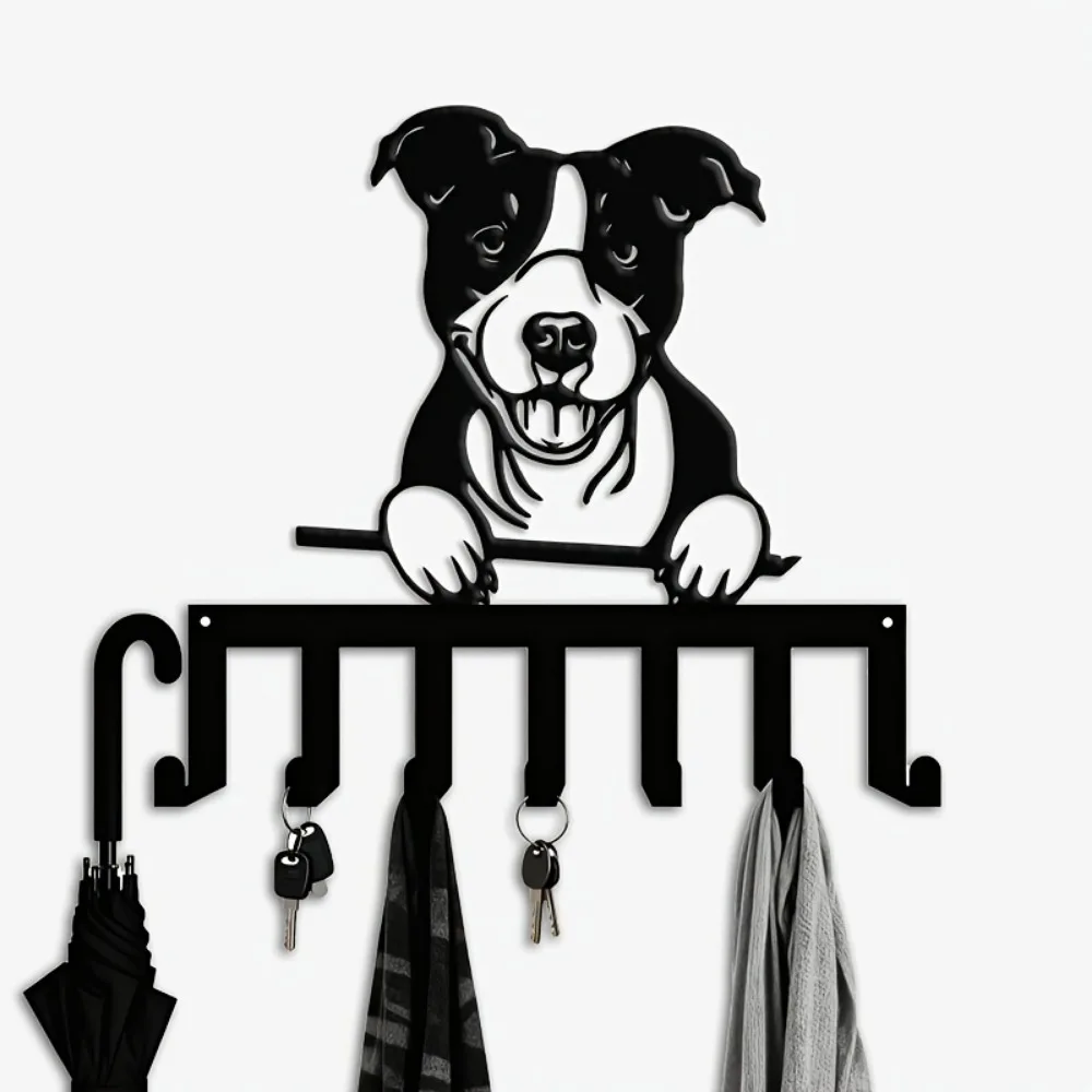CIFBUY Bulldog Metal Wall Key Holder 7 Hooks Iron Art Decor Unique Animal Craft for Entryway Hallway Bedroom Home Decoration