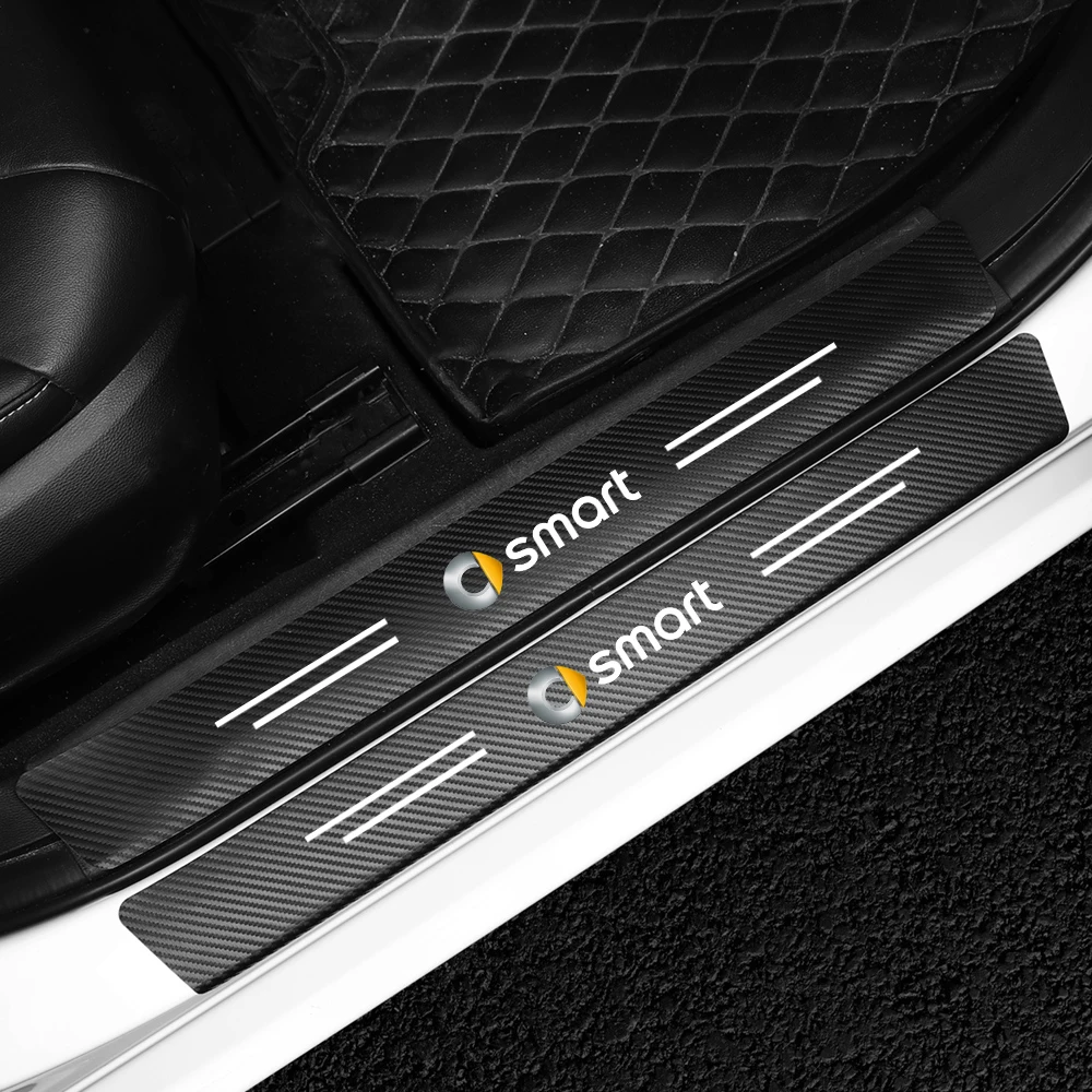 4Pcs Carbon Fiber Car Sticker Auto Door Threshold Waterproof For Smart Eq Fortwo Forfour 453 451 452 450 454 Car Accessories