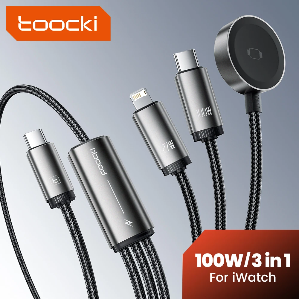 toocki-pd-100w-type-c-to-type-c-ipポートケーブル-3-in-1-急速充電-iphone-17-pro、11-14シリーズ対応、iwatch-se対応のウォッチ充電機能付き