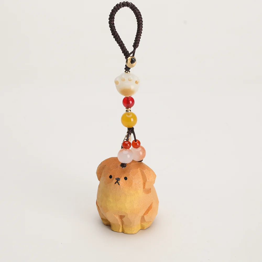 Hand Carved Wooden Animal Keychain, Cute Cat Dog Rabbit Bear Wooden Pendant, Handmade Woodcarving Pet Bag Charms Decor Gift