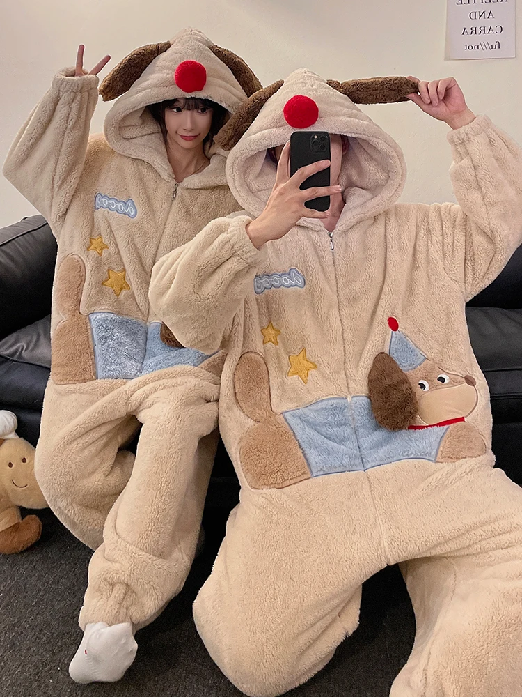 

DAIMELU мужской комплект одежды для сна, милые пижамы, мужская зимняя фланелевая женская одежда с капюшоном из кораллового флиса, цельный костюм, ночная рубашка