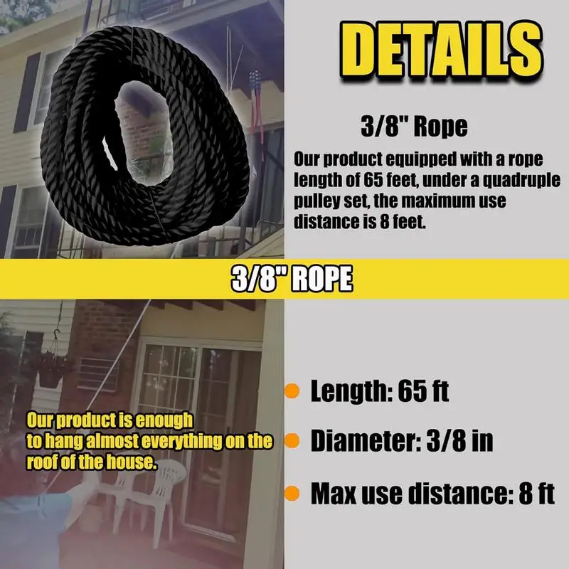 Block And Tackle 5:1 Lifting Power 3/8 Rope Pulley Hoist 2200 Lbs Breaking Strength Heavy Duty Pulley System Rope Pulley For