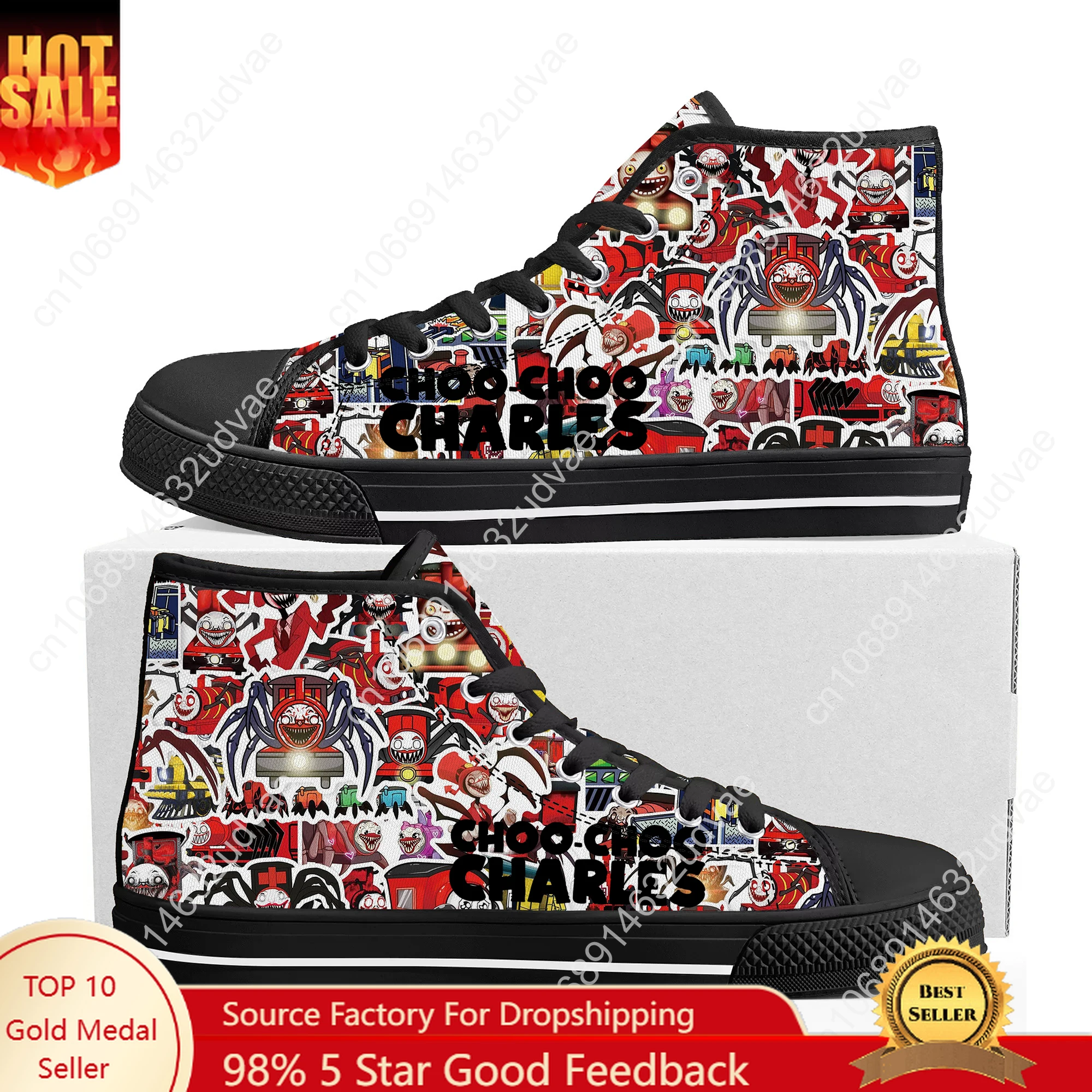 

Choo Choo Charles High Top Shoes Men Women Teenager Sneakers Canvas High Quality Sneaker Custom Made Couple Shoe Black Sole