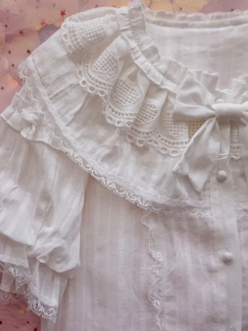 Japanese New Spring Summer Cute Bow Lace Peter Pan Collar Students Shirts All-match Elegant Single-breasted Ruffles Lolita Tops