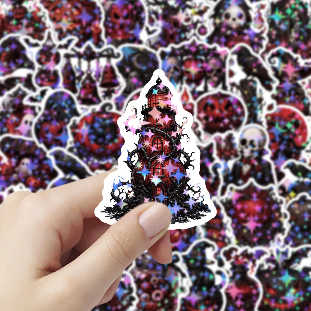 50 PCS Red Black Scary Holiday Halloween Atmosphere Stickers Decorate Luggage Lunch Box Scrapbook Laptop Waterproof Decals