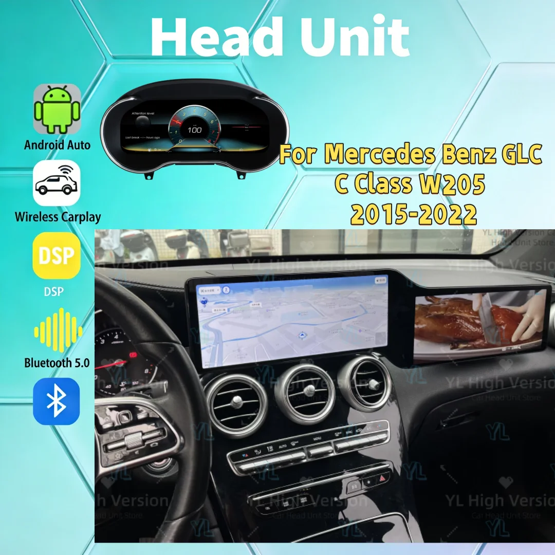 YM Android Auto Radio 24.6 Inch Touch Screen for Mercedes Benz GLC/C Class W205 2015-2022 Car Multimedia Stereo CarPlay Head Uni