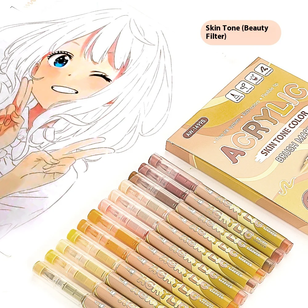 12 لونًا من علامات الأكريليك سلسلة بنية سريعة الجفاف لرسم شخصيات أنيمي مانغا تلوين لوحة يومية لوازم فنية ذاتية الصنع