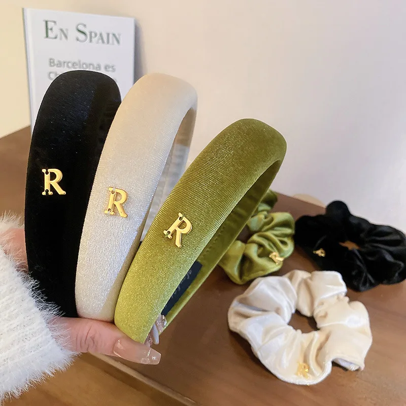 2023 Women\'s Green Velvet Sponge Thickened Hair Band Set Italian Elegant Daily Headbands for Adul Fashion Widening Headdress