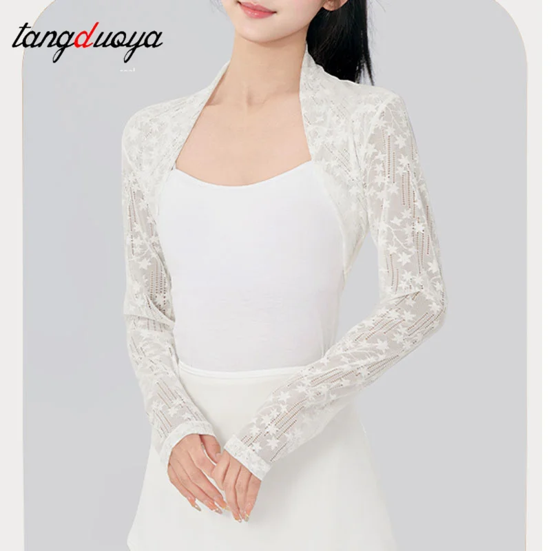 Woman Ballet Tops Ballet Jacket Coat Sweet Lace Dance Cardigan Modal Long Sleeve Dance Top Woman Dance Shirt Shrug for Dance