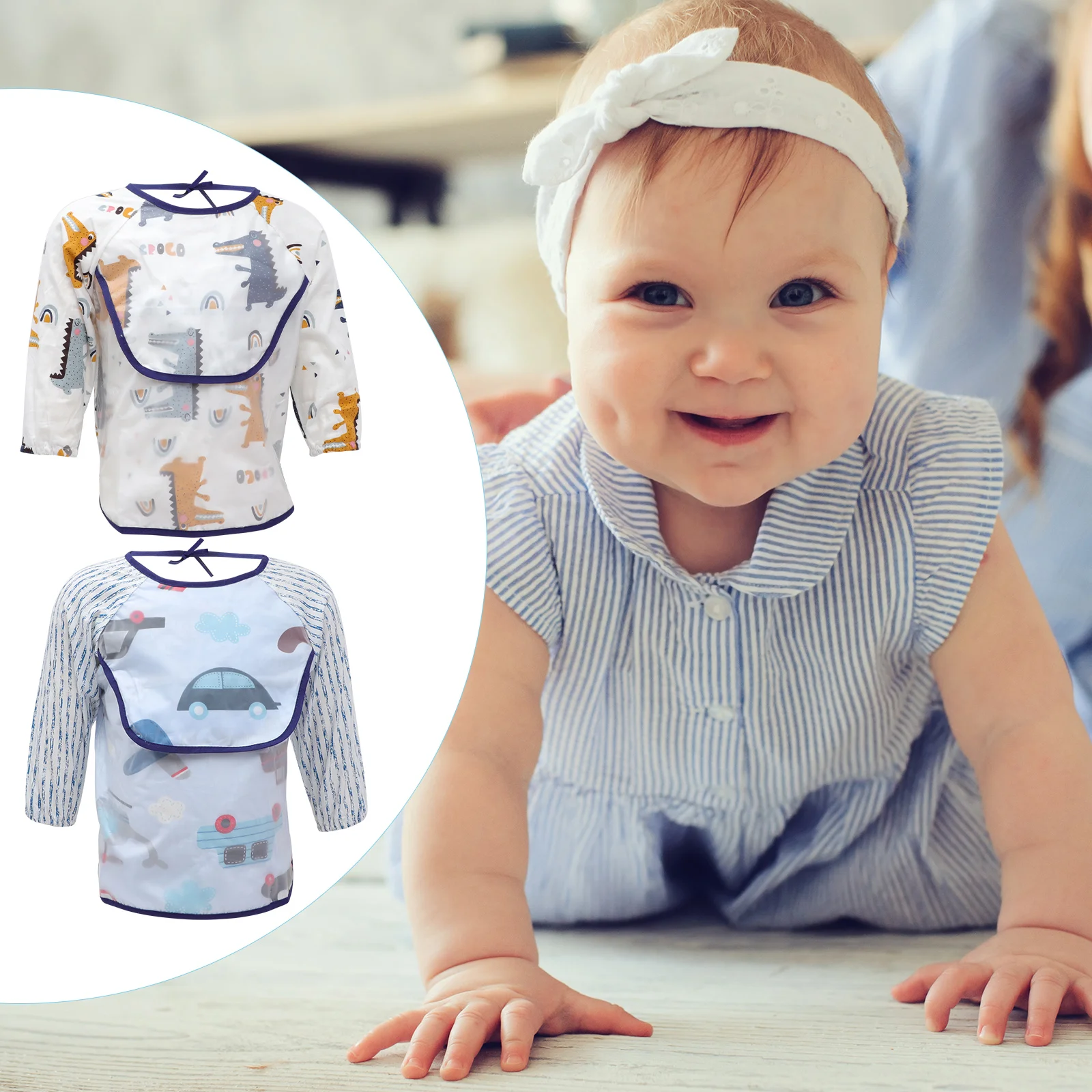 

2 Pcs Children's Long Sleeve Bib Inafnt Feeding Smocks Kids Apron Toddler Aprons Waterproof Baby Bibs Overalls