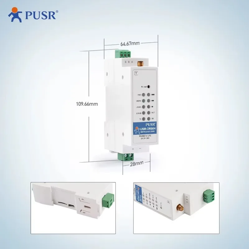 Din-Rail Wireless Modbus RTU to Modbus TCP 4G LTE RS485 to Cellular Modem Supports TCP Server & Client