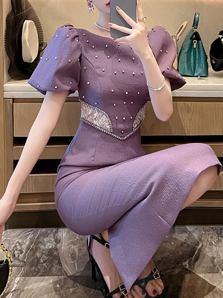 Summer Elegant Luxury Evening Long Dress Women Clothes Sweet Vintage Puff Sleeve Slim Midi Party Prom Vestidos Fiesta Robe Femme