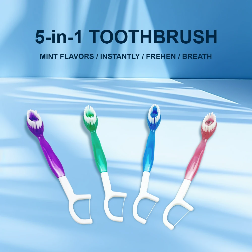 60pcs Mini Toothbrush With Toothpaste Exploded Floss Toothpick Tongue Scraper Disposable Clean Toothbrush Individually Packaged