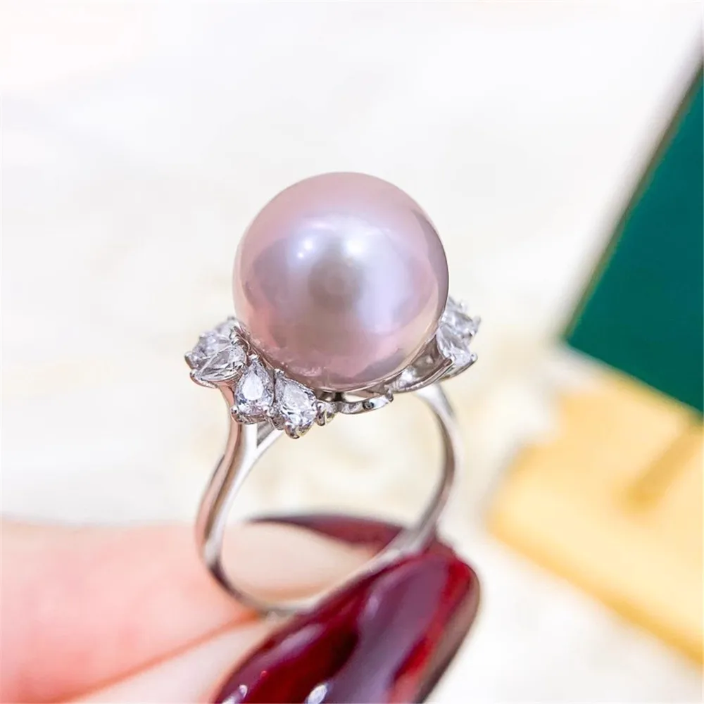

S925 Silver Sterling Ring Inlaid Zirconia Half Hole Pearl Ring Base Resizable Design DIY Handmade Fine Jewelry Ring Accessories