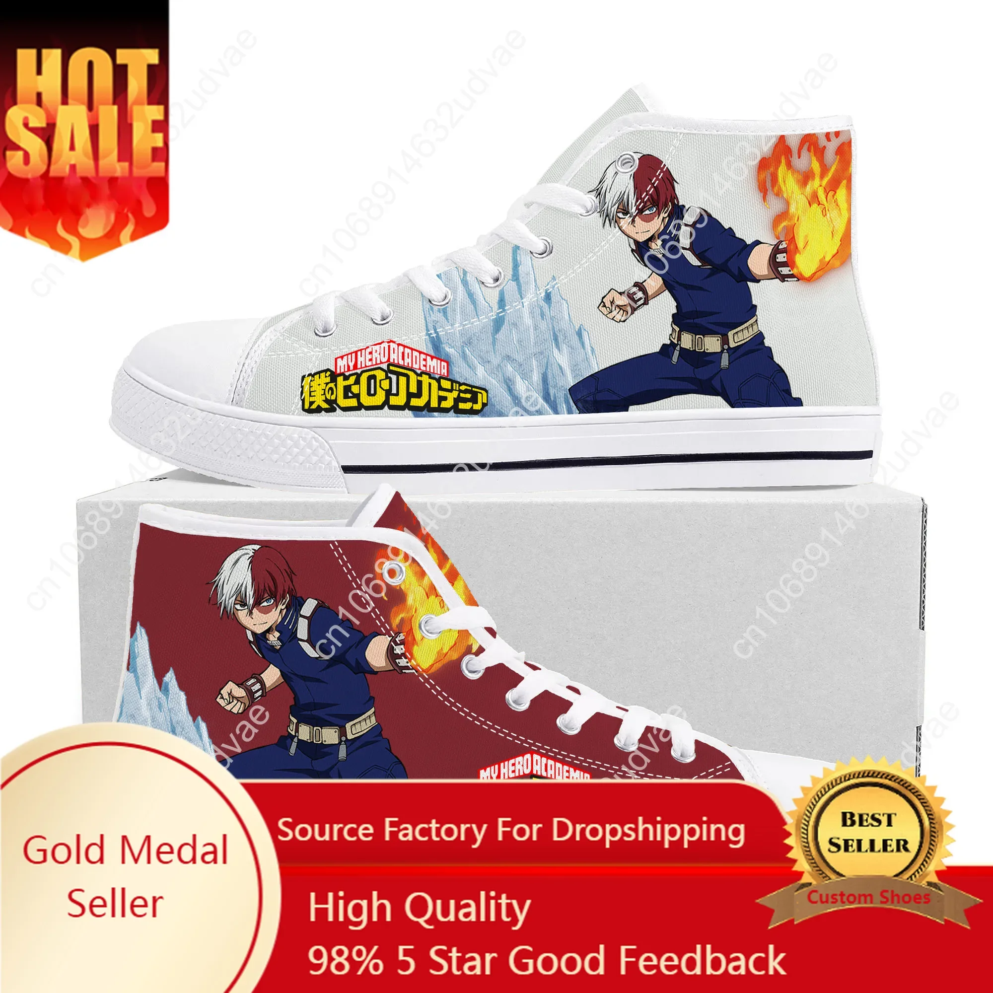 

Shoto Todoroki High Top Sneakers My Hero Academia Mens Womens Teenager High Quality Canvas Sneaker Couple Shoes Custom Shoe