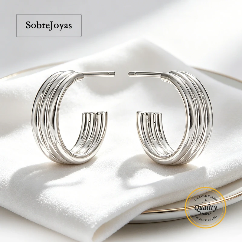 12mm Layered Sterling Silver Endless Hoop Earrings Post Wires Thick Hoop Hook Component Silver Jewelry Accessory Stud Earrings