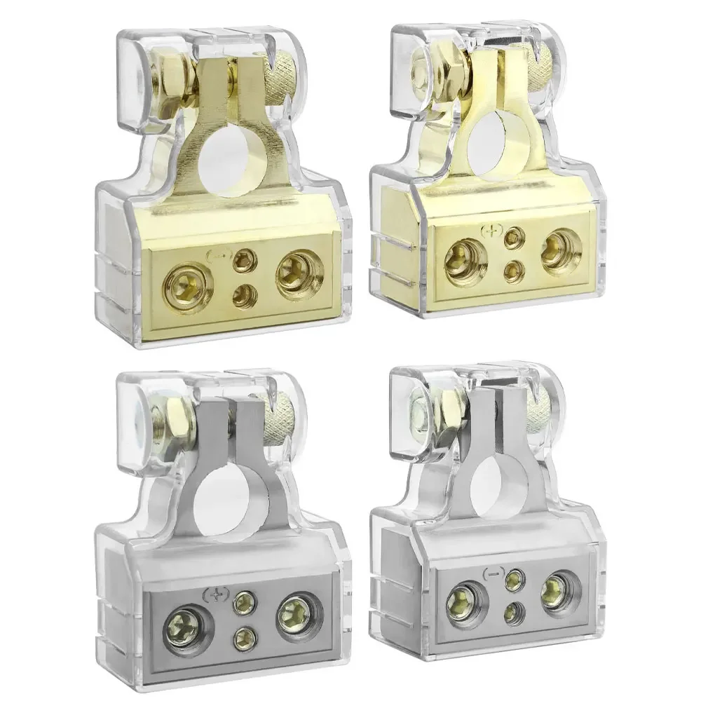 Car Battery Terminal Connectors Kit 2/4/8/10 Gauge Positive Negative Clamps with Shims Clear Covers Universal Automotive Marine