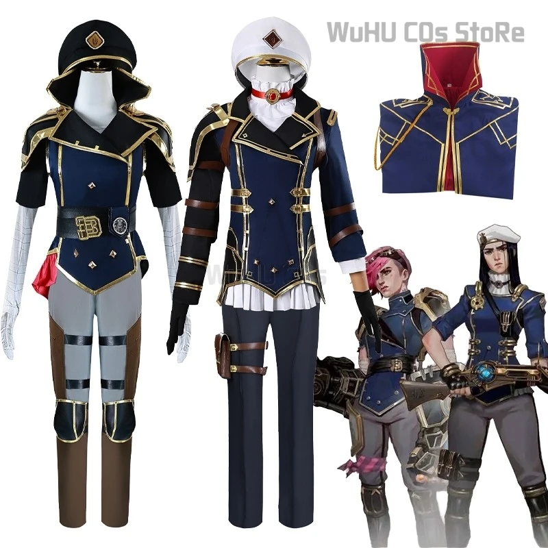 

Game Arcane2 LOL Cosplay Caitlyn Kirraman Costume Battle Suit Cloak Vi Cosplay Costume Wig Halloween Christmas Girls Woman Cos