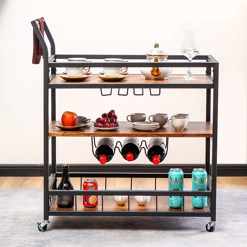 Wrought iron solid wood retro kitchen pushcart industrial style bar restaurant locker trolley