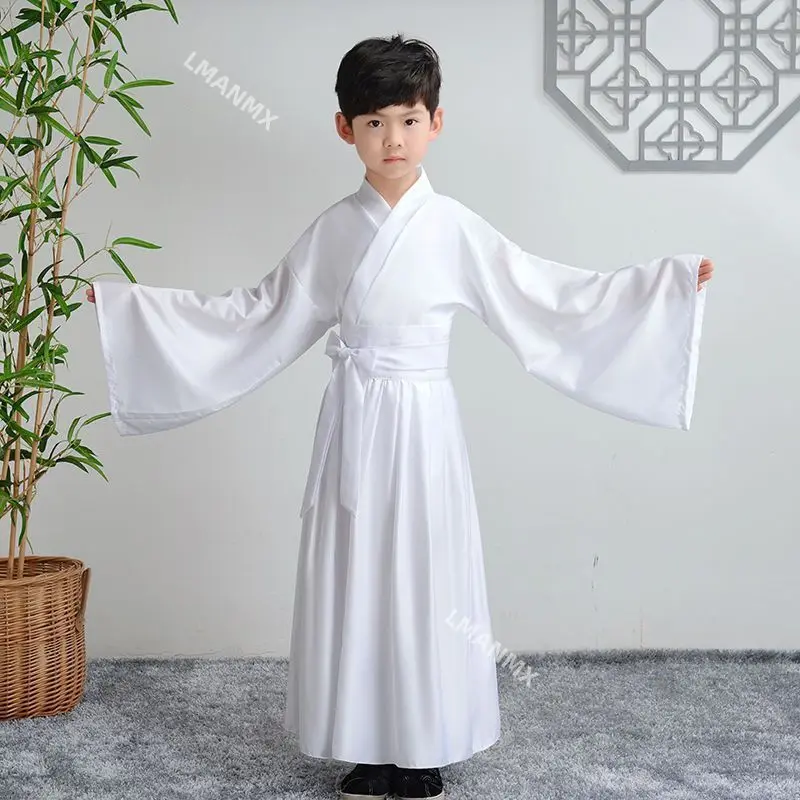 

Халат Hanfu Ming с круглым вырезом, даосский халат с прямой подкладкой внутри, детский новый белый базовый халат в китайском стиле.