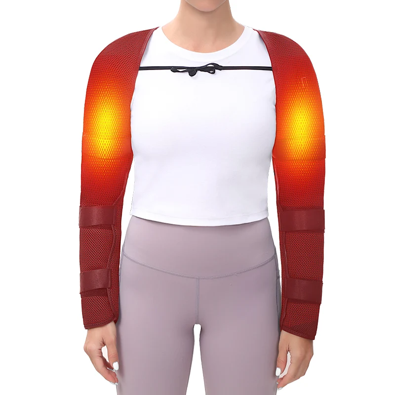 Verwarmingskussen voor schoudermassage, ultralange verwarmde polsbandage, elleboogverwarmingskussen met 3 trillingen en warmte-instellingen AC-adapter