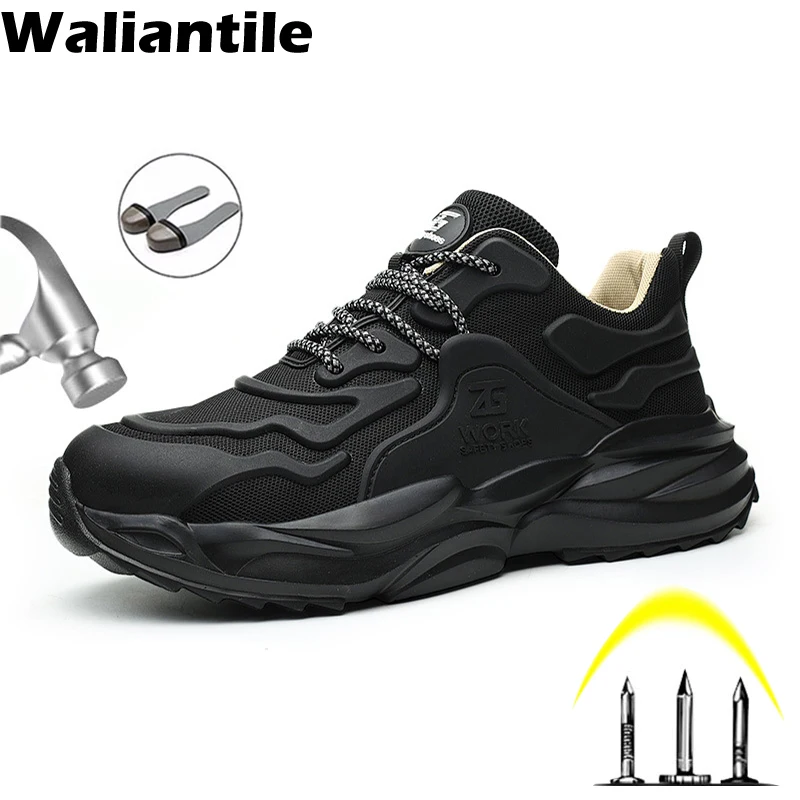 

Waliantile Newest Men Safety Shoes Sneakers Anti-smashing Industrial Working Boots Puncture Proof Indestructible Work Shoes Male