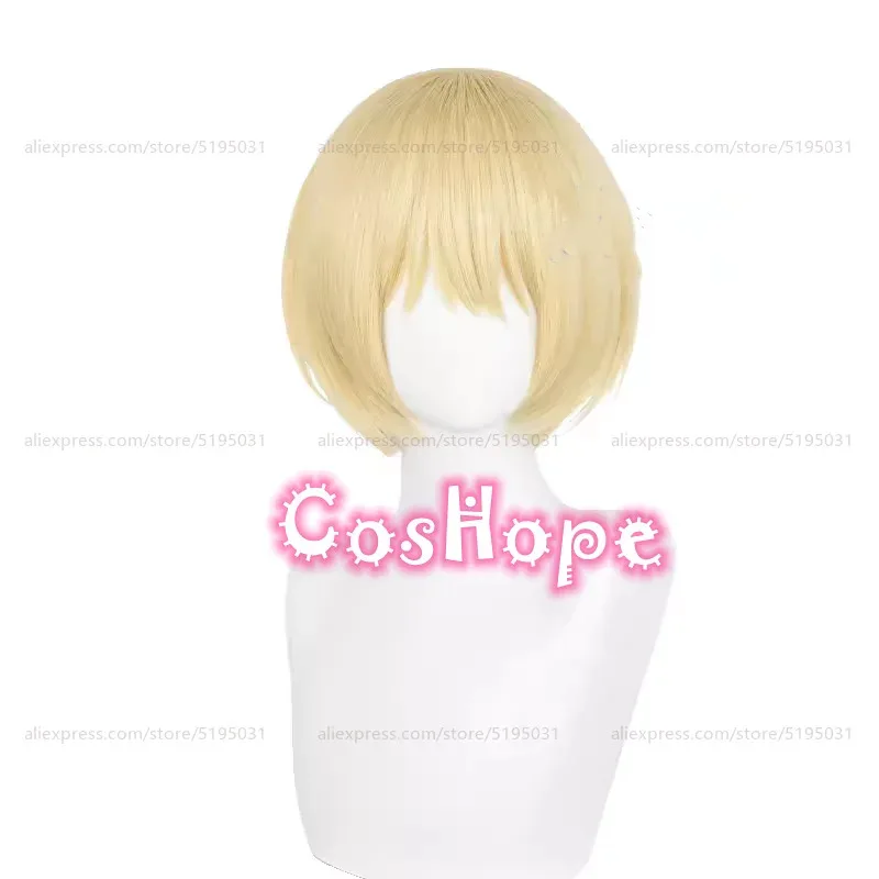 Armin Arlert Cosplay Wig 30cm Short Bob Wig Light Golden Wig Cosplay Anime Cosplay Wigs Heat Resistant Synthetic Wigs