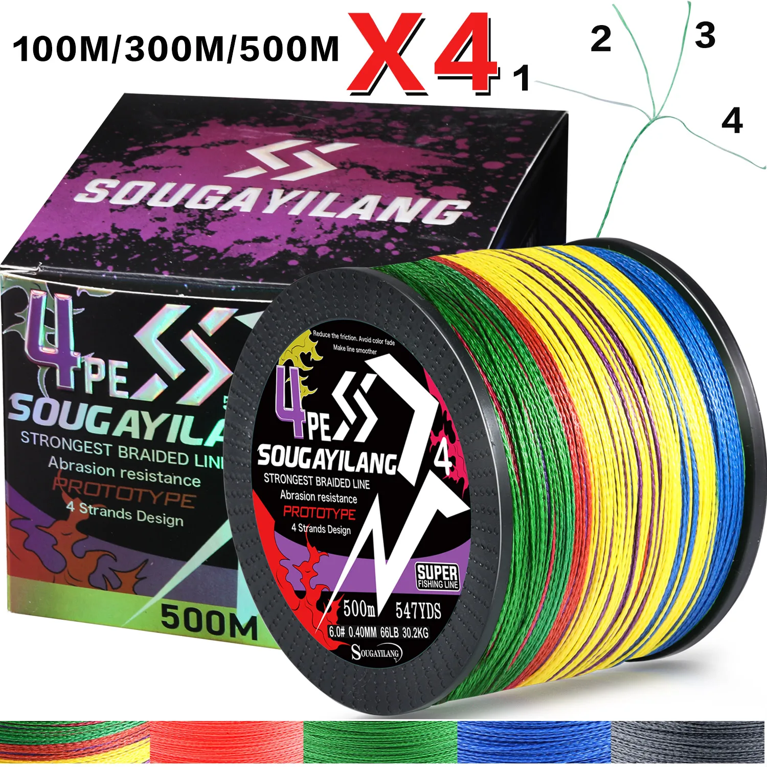 Sougayilang geflochtene Schnur 4x300/500m 5 Farben max Drag 66 lb Schnur Multi filament Pe Linie für Salzwasser Seefischerei Zubehör