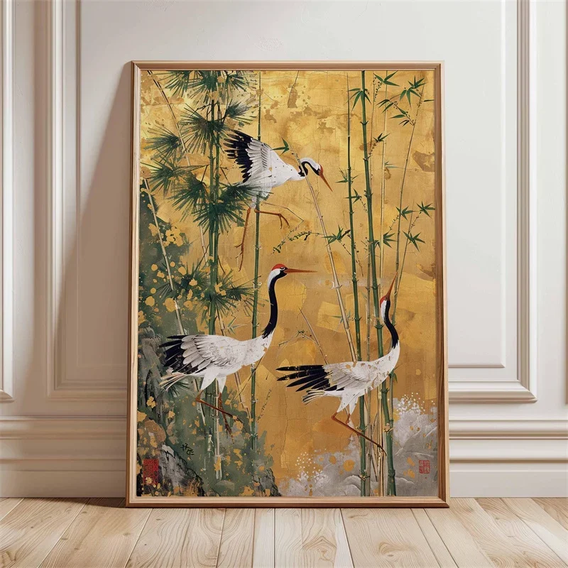 Multiple sizes 1pc frameless Canvas Painting,Asian Bird Flying Crane Poster Japanese Wall Art Canvas Painting Red Crowned Crane