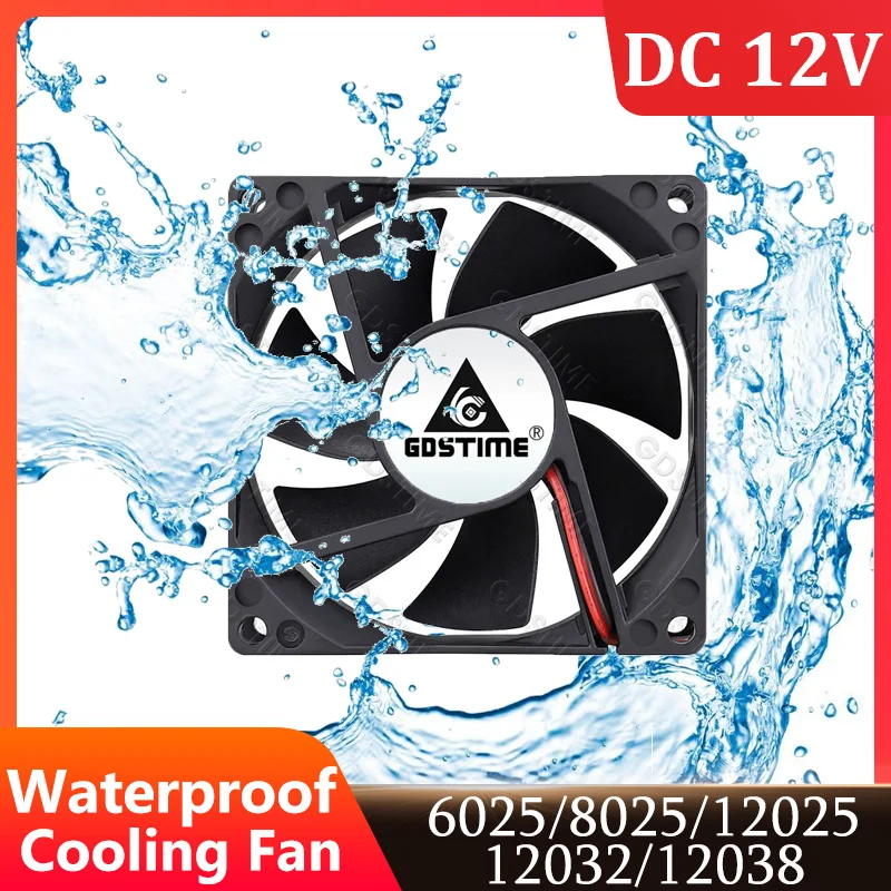Image of Gdstime 12025 IP67/IP68 Wasserdichter Lüfter DC 12V 6025 8025 12038 12032 Gebläse Kugel-/Sleeve-Lüfter Industrieller Ultraschall-Luftbefeuchter