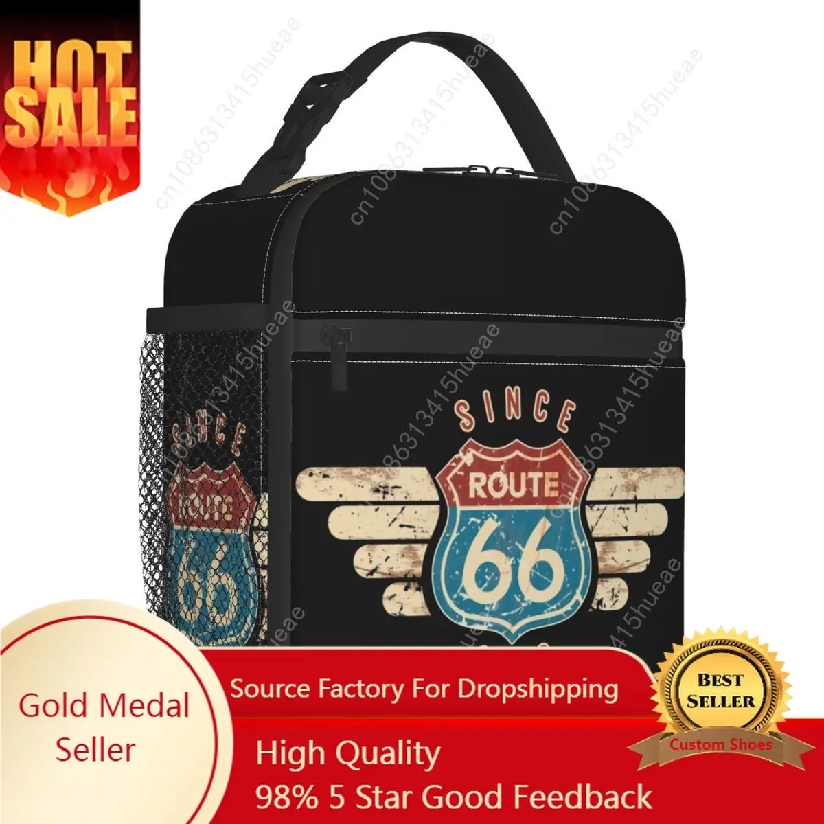 

Custom Route 66 Sign Since 1926 Lunch Bag Men Women Warm Cooler Insulated Lunch Box for Student School