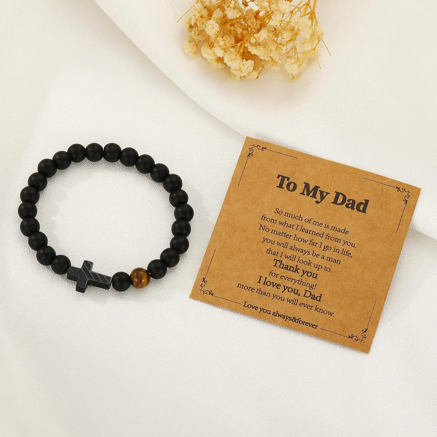 Gifts for Dad New Dad American Flag Cross Beads Bracelet Christmas Stocking Stuffers Jewelry Gifts for Him Men from Daughter Son