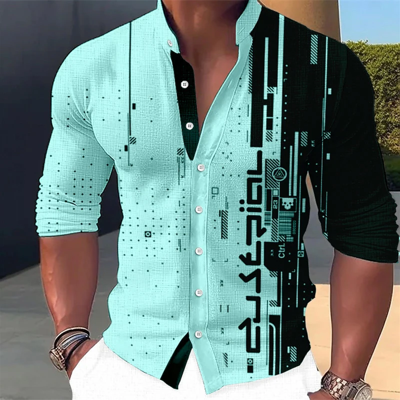 2023 Fashion Popular Elements Stand Collar Shirts Men\'s Tops Casual Outdoor Party Dresses Soft Comfortable Fabric Button Tops