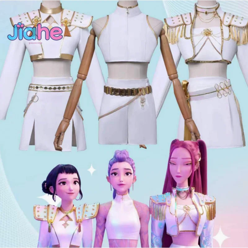 

KPop Охотники на демонов Руми Мира Зои Косплей Костюм Хэллоуин Карнавал Модная женская форма Пальто Юбка Аксессуары Комплект париков