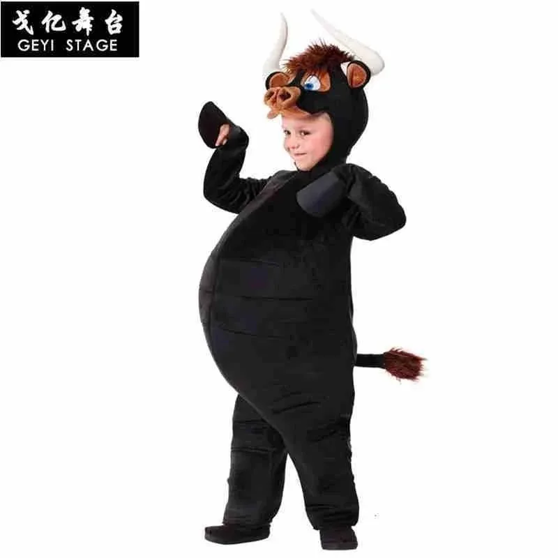 

New Halloween party costume boys children children black animals ferdinand bull cosplay carnival costume cartoon overalls