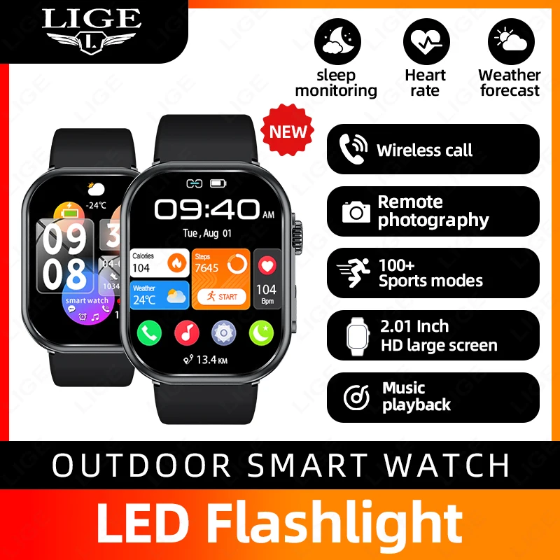 

LIGE Смарт-часы 2,01-дюймовый HD-умные часы с большим экраном Bluetooth-вызовы AI Голосовой помощник Мониторинг сердечного ритма 100 + спортивный режим