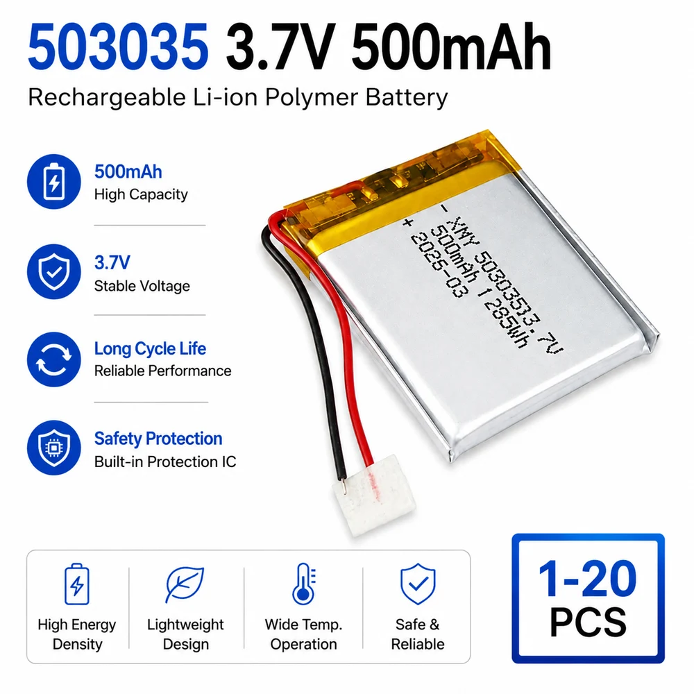 503035 3.7V 500mAh Long-lasting Rechargeable Li-ion Polymer Battery for Earphone DVD Navigation GPS Medical Equipment Coal Miner