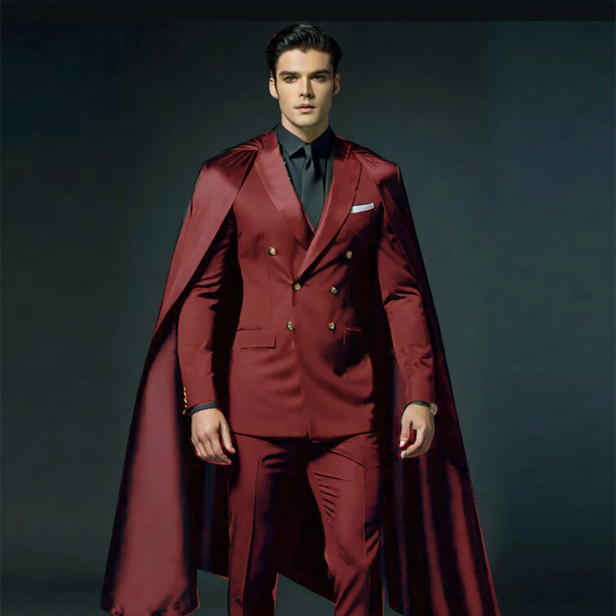 Modern Men Wedding Suits 2 Pieces With Detachable Capes Plus Size Customized Groom Tuxedo Suits Show Party Suits Male Costume