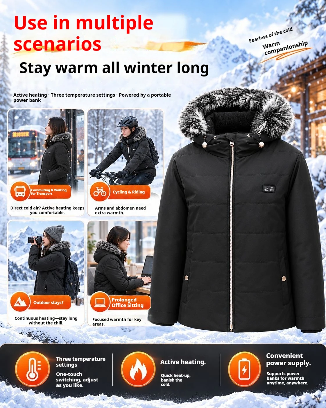 Men's and women's Heated Jacket USB Dual control 6 Zone Heating Winter Cotton Warm and cold proof Hooded Jacket Coat parka