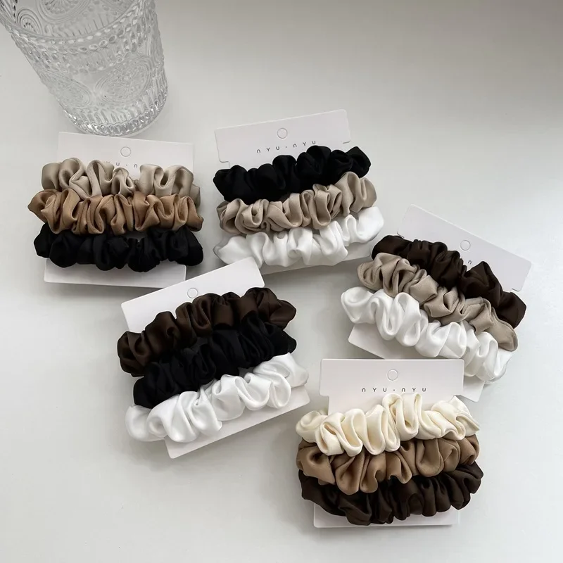 3Pcs/set Solid Color Silky Satin Scrunchies Women Elegant Ponytail Holder Hair Rope Elastic Rubber Hairband Hair Accessories