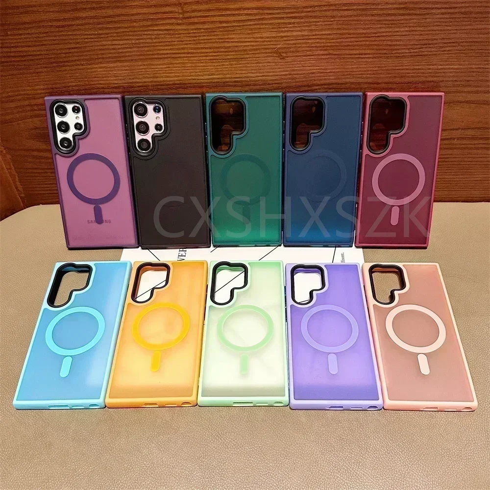 Роскошный матовый полупрозрачный чехол с беспроводной зарядкой для Magsafe, чехол для Samsung Galaxy S23 S22 Ultra 23 Plus, противоударный чехол для телефона