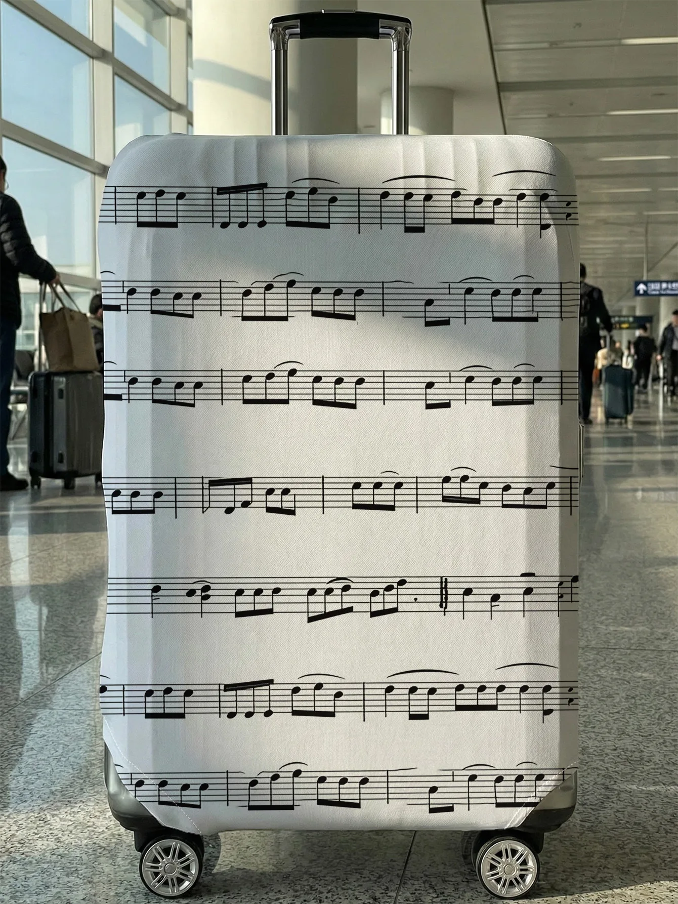 

White Base Musical Staff Note Luggage Cover, Suitable for 18-32 Inch Luggage Cover, Luggage Handle Glove, Travel Accessories