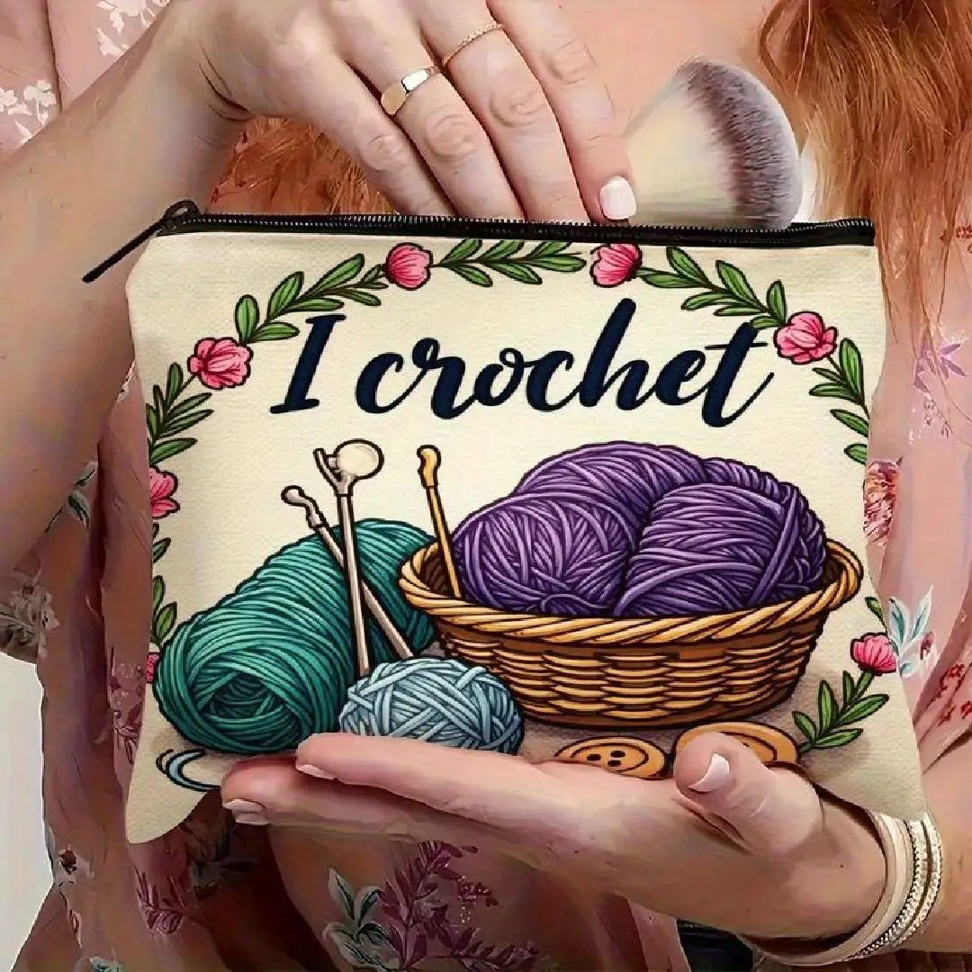 A Yarn and knitted needle design makeup bag - cute multifunctional zipper bag for women, jewelry storage bag