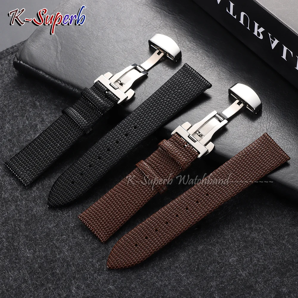 Butterfly Buckle Lizard Pattern Leather Strap 10mm 12mm 14mm 16mm 18mm 20mm 22mm Thin Watch Band Waterproof Calfskin Bracelet